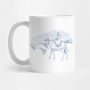 Camel and Rider in Desert in Navy Pen and Ink Mug